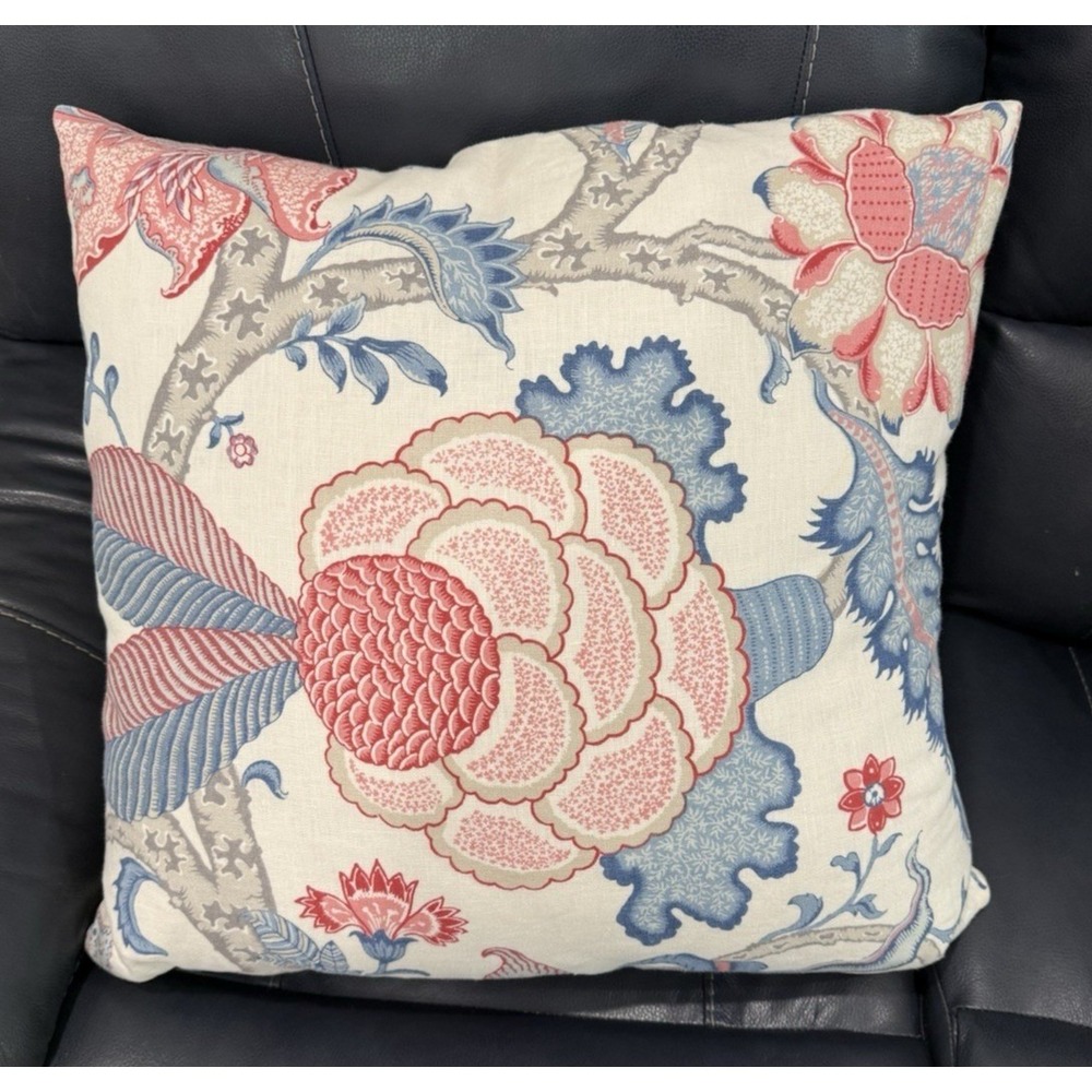 Schumacher Arborvitae Linen Floral Pillow Cover Rose & Delft 26x26 - A - Picture 3 of 6